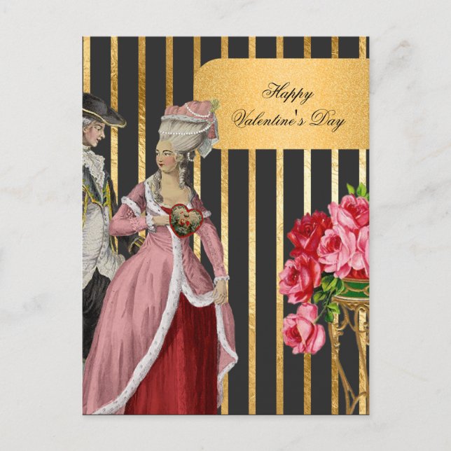 Black och Guld Marie Antoinette Valentine Helg Vykort (Framsida)