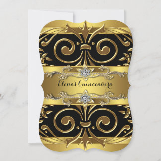 Black och Guld Quinceanera Inbjudningar