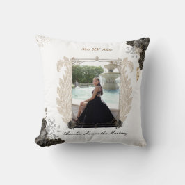 Black och Guld Quinceañera Pillow för Quince Años Kudde