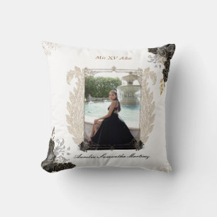 Black och Guld Quinceañera Pillow för Quince Años Kudde