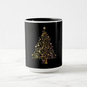 Black och Guld Sparkly Julgran Mugg