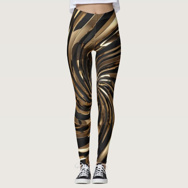Black och Guld Swirl Leggings (Framsida)