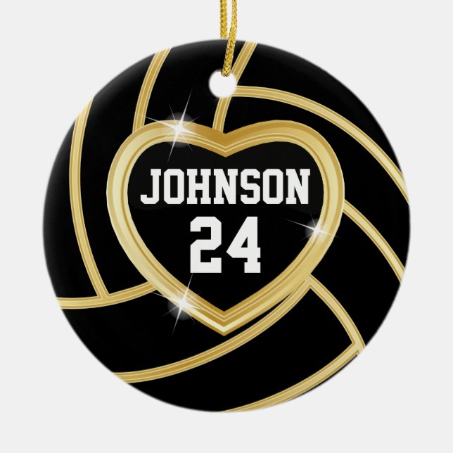 Black och Guld Volleyball Julgransprydnad Keramik (Framsidan)