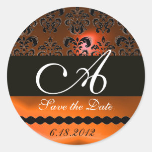 BLACK OCH ORANGE AGATE DAMASK MONOGRAM, RUNT KLISTERMÄRKE
