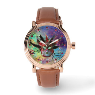 BLACK OCH RED JESTER MASK Blue MasqueraParty Armbandsur