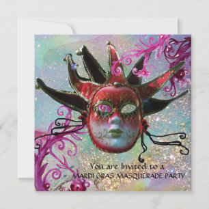 BLACK OCH RED JESTER MASK, Masqueraad Party Guld Inbjudningar