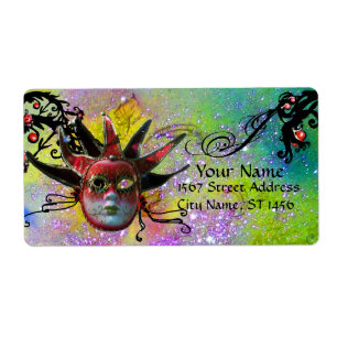 BLACK OCH RED JESTER MASK ,MasqueraParty Lila Fraktsedel