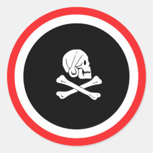 Black och RedJolly Roger Pirat Runt Klistermärke