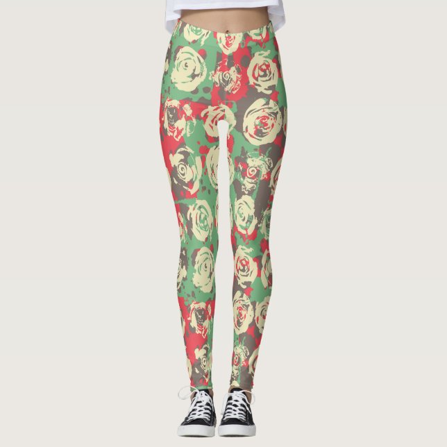 Bläck och Rosor Harmoni - Sömlöst Mönster Leggings (Framsida)