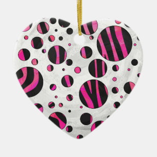Black och Shock rosa Piloka Dot Zebra Julgransprydnad Keramik
