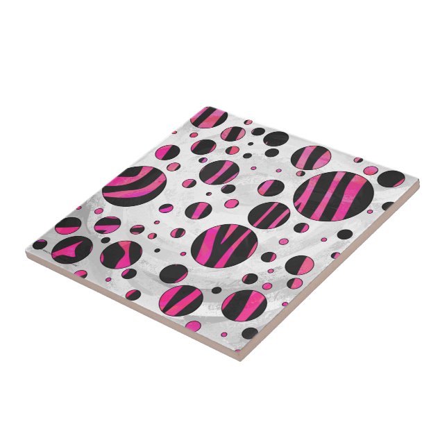 Black och Shock rosa Piloka Dot Zebra Kakelplatta (Sidan)