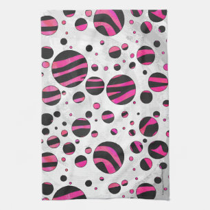 Black och Shock rosa Piloka Dot Zebra Kökshandduk