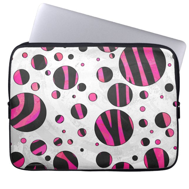 Black och Shock rosa Piloka Dot Zebra Laptop Sleeve (Framsidan)