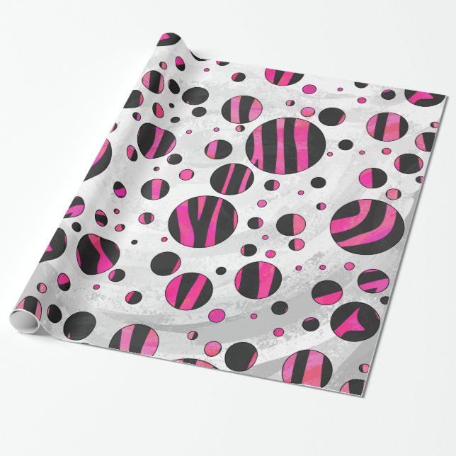 Black och Shock rosa Piloka Dot Zebra Presentpapper (Utrullad)