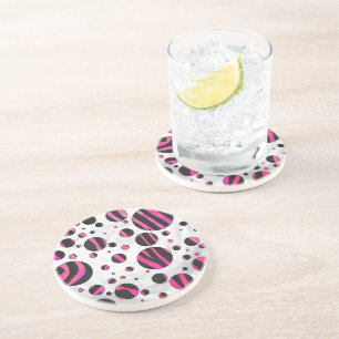 Black och Shock rosa Piloka Dot Zebra Underlägg Sandsten