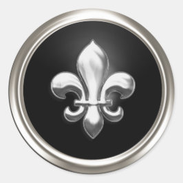 Black och Silver Fleur de Lis EnKupe Seal Runt Klistermärke