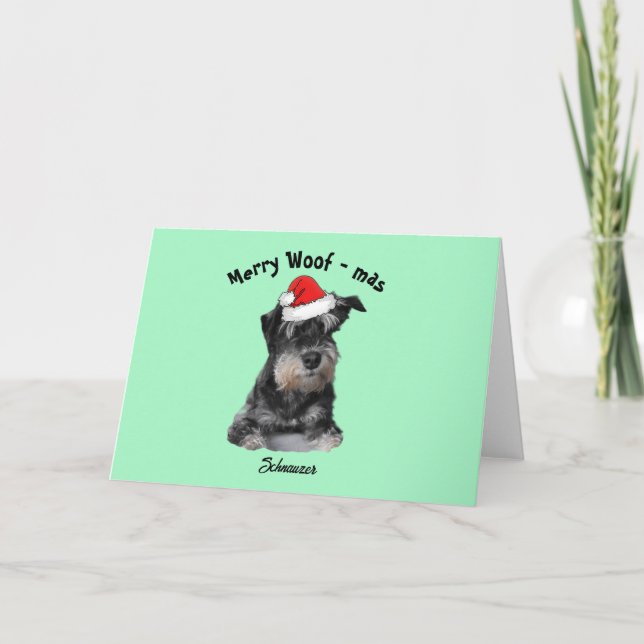 Black och Silver Schnauzer med tomten Hat Helgkort (Framsida)