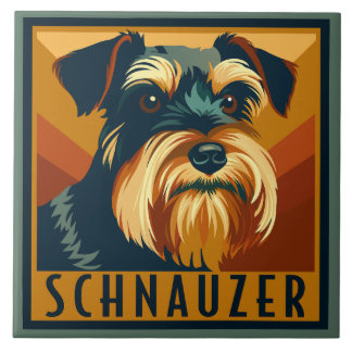 Black och Silver Schnauzer Retro Porträtt Kakelplatta