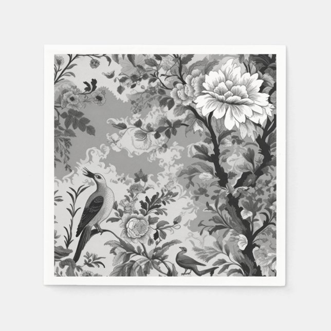 Black och Silver Toile de Fleur Pappersservett (Framsidan)