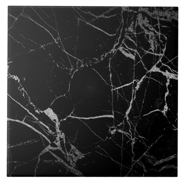 Black och Silver Vein Marble Kakelplatta (Framsidan)