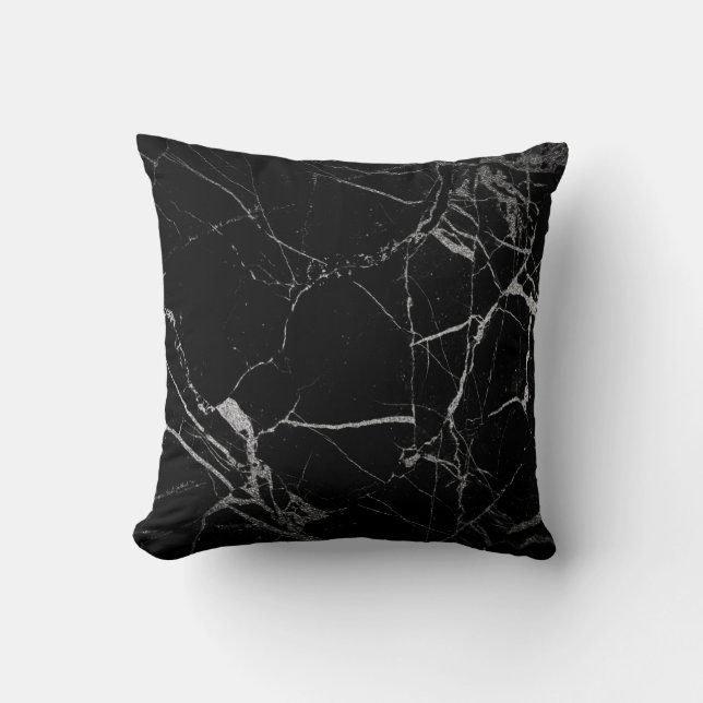 Black och Silver Vein Marble Kudde (Framsida)