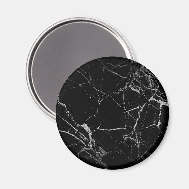 Black och Silver Vein Marble Magnet (Front/Back)