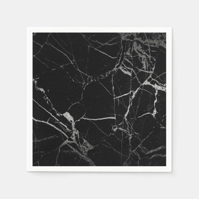Black och Silver Vein Marble Pappersservett (Framsidan)
