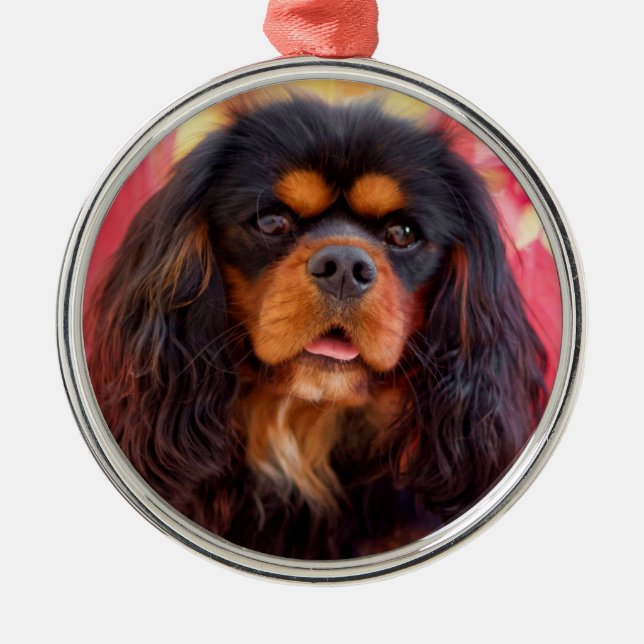 Black och Tan Cavalier Kung Charles Spain Hund Julgransprydnad Metall (Framsidan)