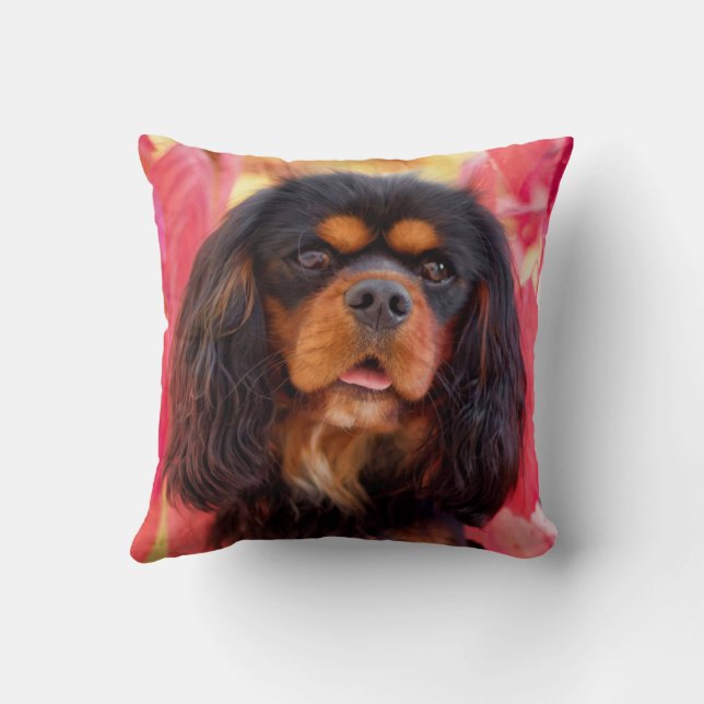 Black och Tan Cavalier Kung Charles Spain Hund Kudde (Baksida)