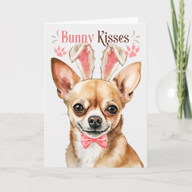 Black och Tan Chihuahua i Bunny Öron för Påsk Helgkort (Framsida)