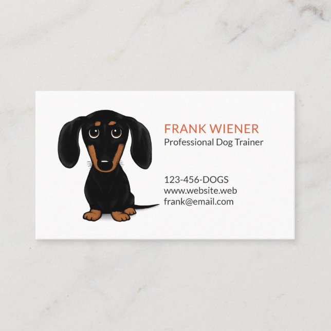 Black och Tan Dachshund | Cute Doxie Tecknad hund Visitkort (Framsida)