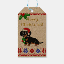 Black och Tan Dachshund Santa Presentetikett