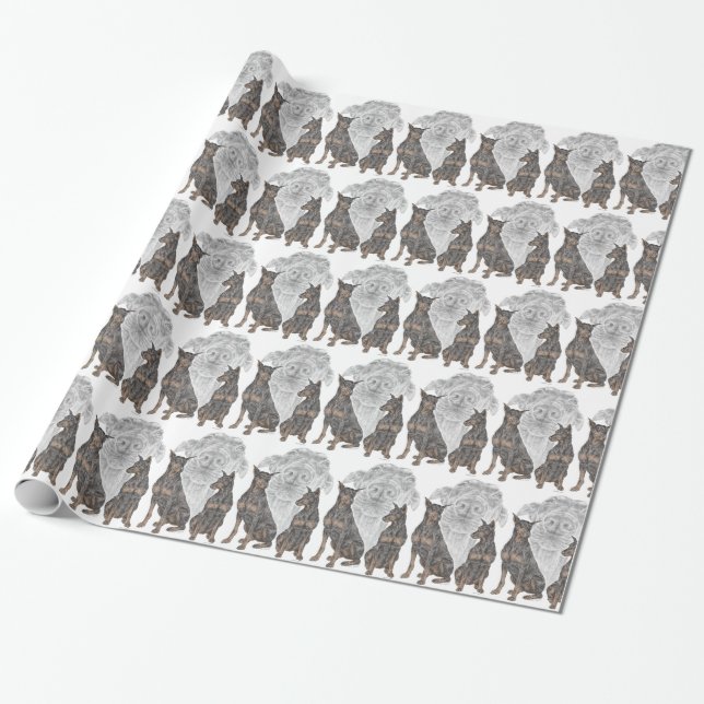 Black och Tan Doberman Hundar Presentpapper (Utrullad)