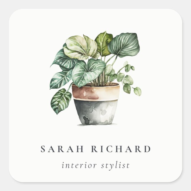 Bläck- och vattenfärg, botaniska fyrkantigt klistermärke (Framsida)