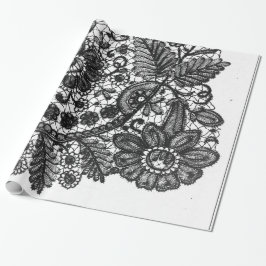 BLACK OCH VITA ANTIQUE SNÖRE MÖNSTER GIFT WRAPPING PRESENTPAPPER