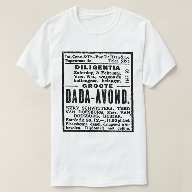BLACK OCH VITE DADA ART NEWSPAPER ADVERT TEE SHIRT (Design framsida)