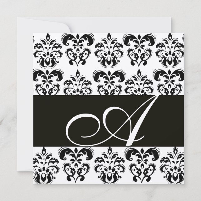BLACK OCH VITE DAMASK MONOGRAM Chanpagne metallic Inbjudningar (Framsida)