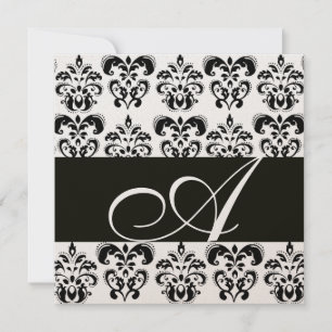 BLACK OCH VITE DAMASK MONOGRAM Chanpagne metallic Inbjudningar