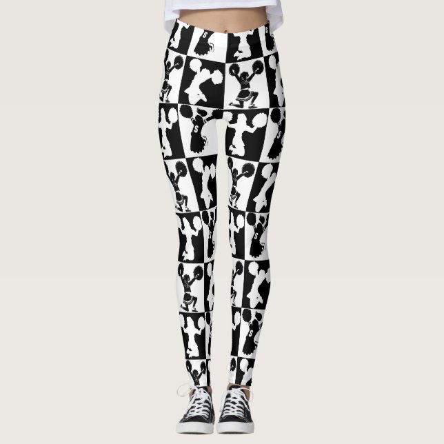 BLACK- OCH VITGEOMETRISKA JEERLEADERFÖRESKRIFTER LEGGINGS (Framsida)