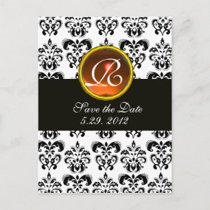 BLACK OCH WHITE DAMASK Orange Agate Monogram Meddelande Vykort