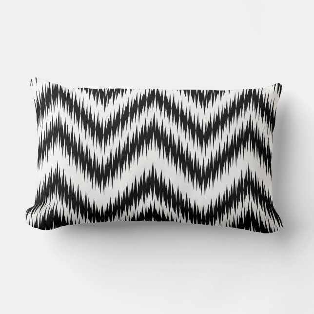 BLACK OCH WHITE IKAT CHEVRON MÖNSTER PILLOW LUMBARKUDDE (Framsida)