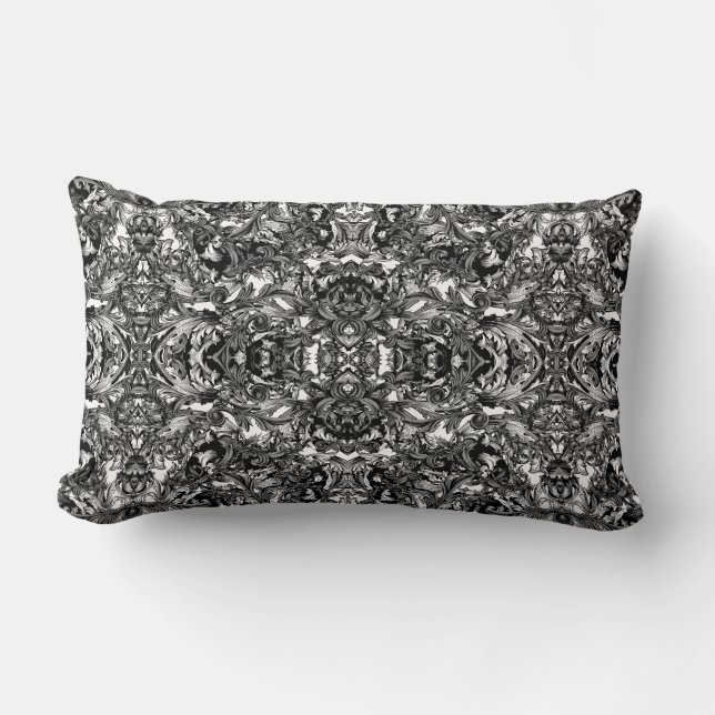 BLACK OCH WHITE MODERN BAROQUE ORNAMENTAL ULL LUMBARKUDDE (Framsida)