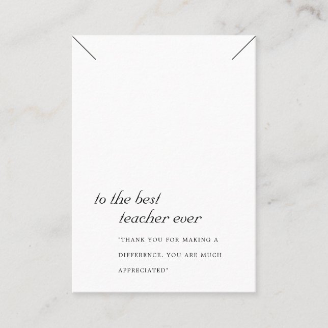 BLACK OCH WHITE TEACHER GIFT NECKLACE VISNING CARD PLACERINGSKORT (Framsida)