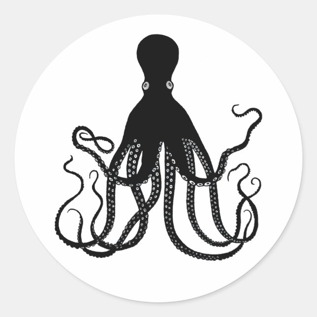 Black Octopus Sticker Runt Klistermärke (Framsida)