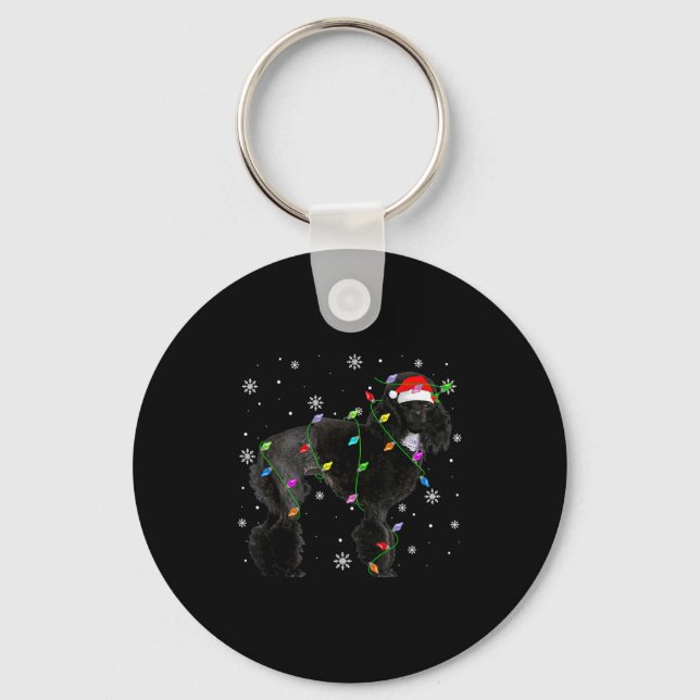 Black Odle Dog Christmas Lights Funny Santa Hat Do Nyckelring (Framsida)