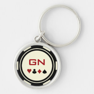 Black Off White Red Poker Chip Casino Rund Silverfärgad Nyckelring