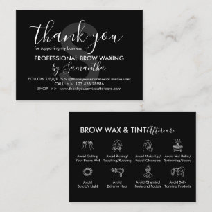 Black Öga Brow Vax Tint Aftercare Tack Visitkort