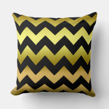 Black Old Guld Ombre Zig Zag Stripe Pillow