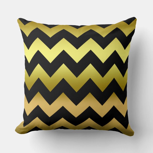 Black Old Guld Ombre Zig Zag Stripe Pillow Kudde (Framsida)