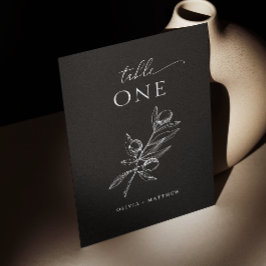 Black Olive Bröllop | Elegant Script italienska Bordsnummer